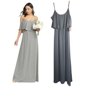 Show Me Your MuMu Caitlin Ruffle Maxi Dress Charcoal Gray Size XS